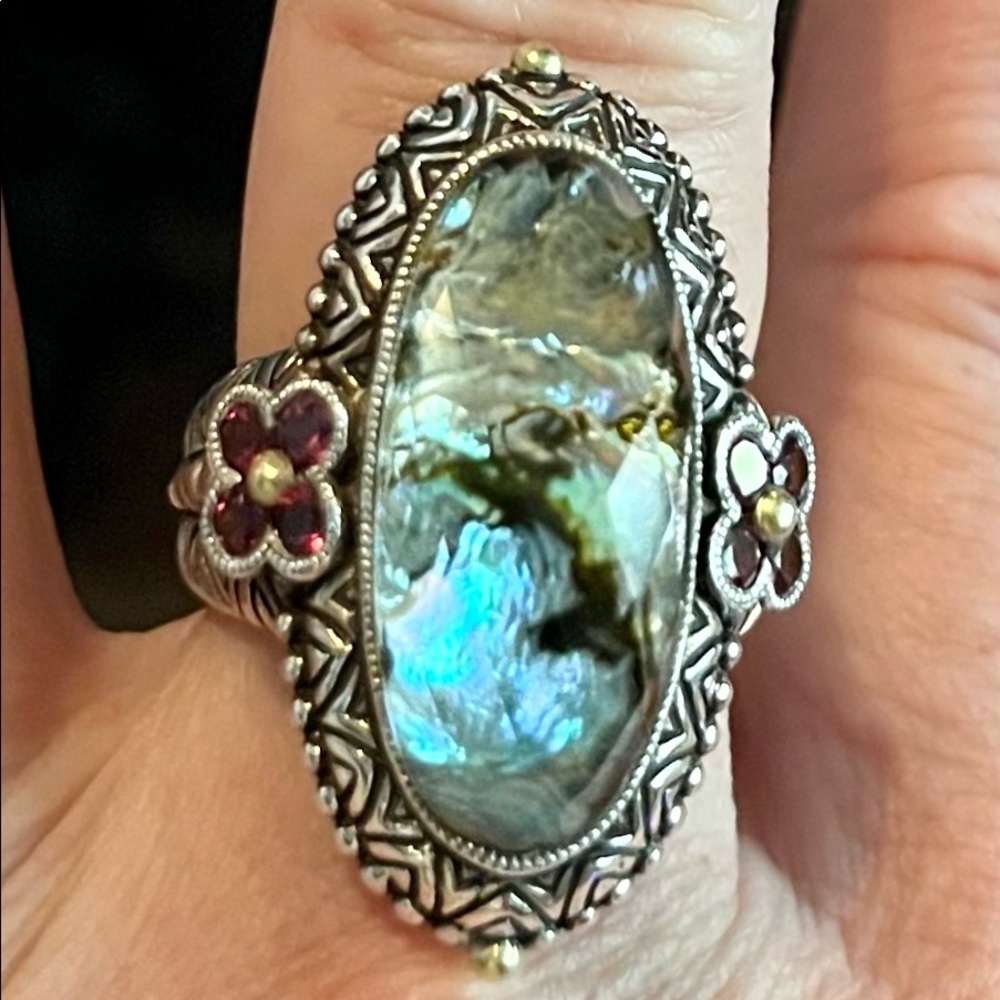 Stunning Barbara Bixby Abalone Brazilian Garnet Doublet Ring❤️